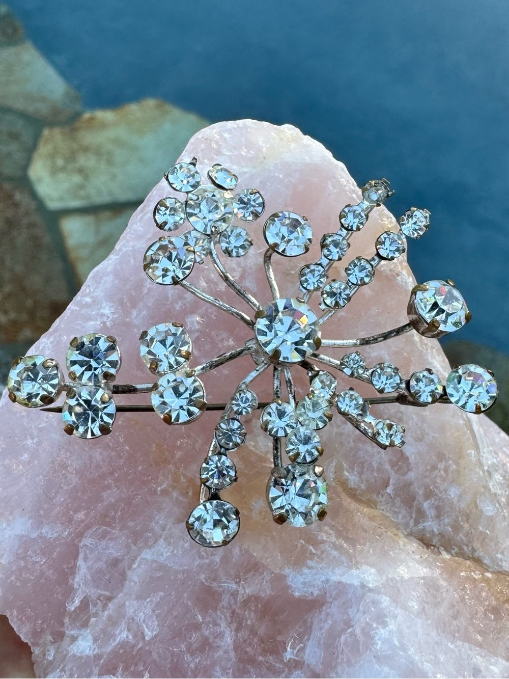 Vintage Made in Austria Clear Rhinestone Starburst Spray Brooch Mid-Century